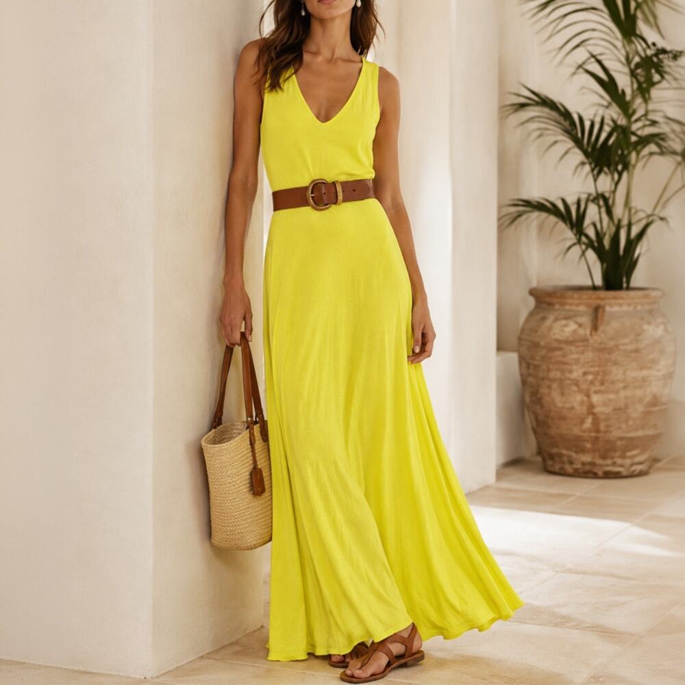 Ralph Lauren Black Label Neon Yellow Cotton Maxi Dress XS